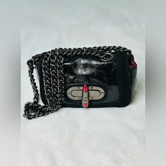 Betsey Johnson Lipstick Fever Black Leather & Suede Shoulder/Crossbody Bag - Picture 4 of 11
